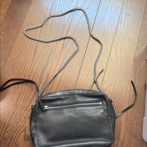 Black Leather All Saints Bag with Silver Chain